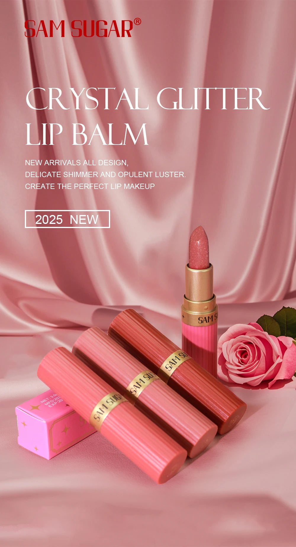 Achieve a bold and glamorous look with this pearlescent pink glitter velvet lipstick. The metallic finish adds a touch of sparkle to your lips, while the waterproof formula ensures long-lasting wear for a stunning and shimmery pout. -
