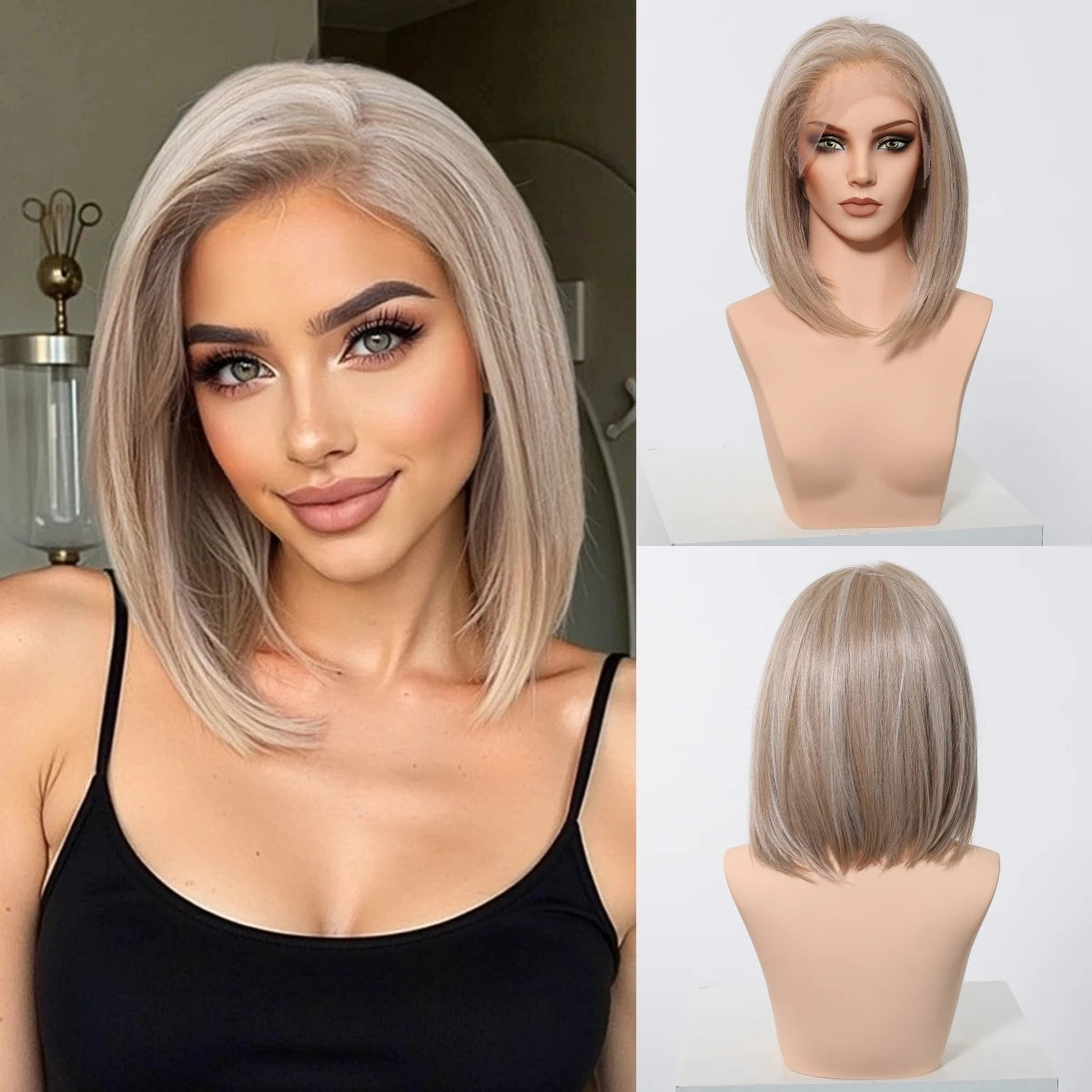 Achieve a stunning look with this 13x6 HD lace front wig in a beautiful blonde and mixed brown color. This high-quality wig provides a natural and flawless appearance, perfect for enhancing your style. -
