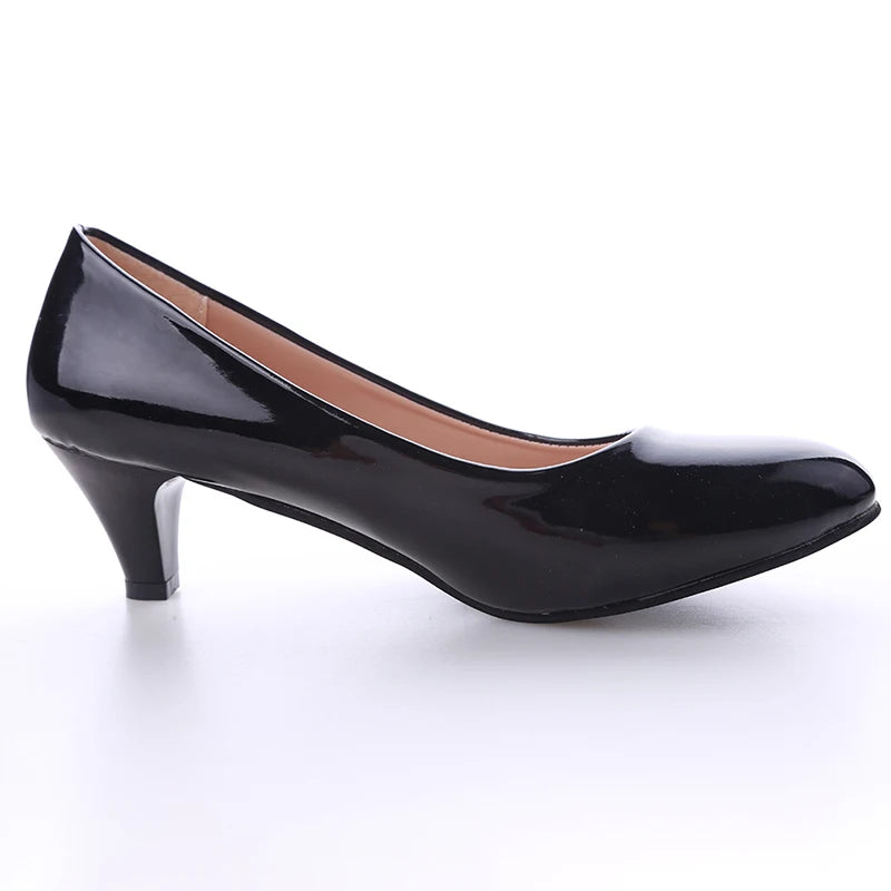 New Women's Shoes On Heels Elegant Medium High Heeled Ladies Pointed Toe Fashion Pumps For Woman Office Black White Red -