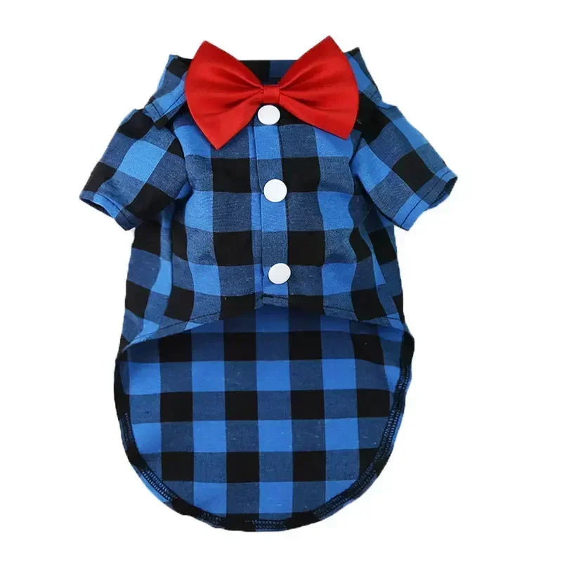 Dress your pet in a stylish plaid and striped shirt—perfect for adding a touch of sophistication to your furry friend's wardrobe! -