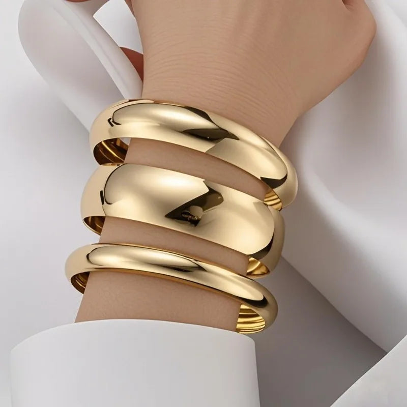 3PCS Set Stainless Steel Round Smooth Bangles -