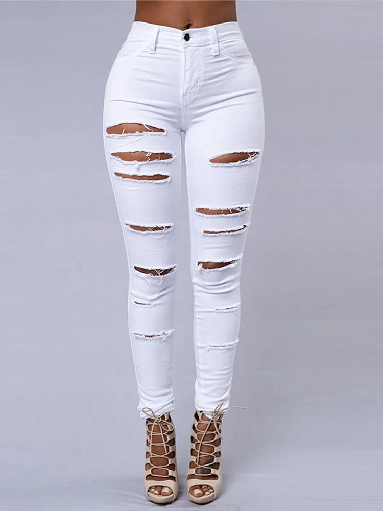 High Waist Ripped Women's Skinny Jeans -