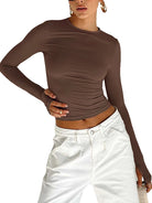 Upgrade your casual look with this fashionable women's long sleeve crew neck t-shirt—a versatile and stylish addition to your wardrobe! -