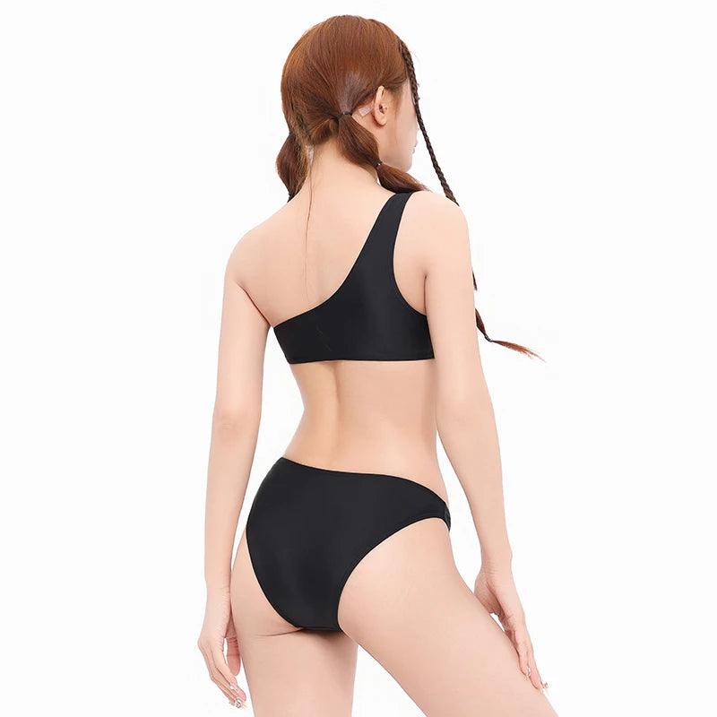 Black Women Swim Suit One-piece Swimsuits Korean Fused Swimwear Ladies Bathing Suits Off Shoulder Bodysuit Monokini Beachwear -