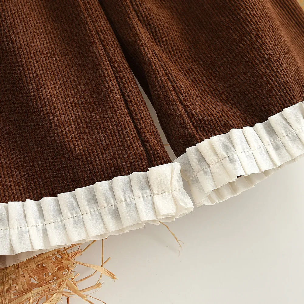 Clothes for Children Aged 8-12 Autumn New Long Sleeved T-shirt Top + Coffee Colored Vest + Pants Three Piece Set Girls Suit -