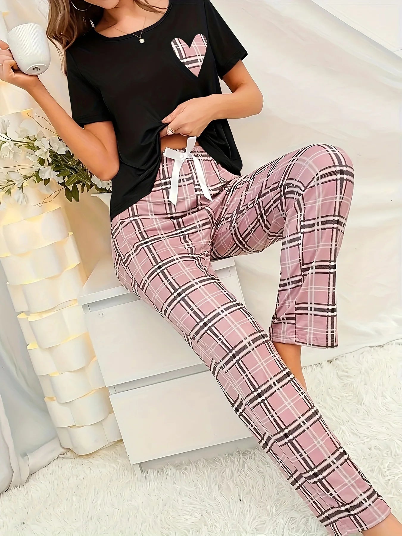 Stylish Simple Women's Summer Breathable Comfort Pajamas Women's Digital Alphabet Butterfly Print Short Sleeve Set Sleepwear -