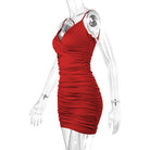 European and American summer backless sexy V-neck camisole dress women's pleated hip hugging dress -