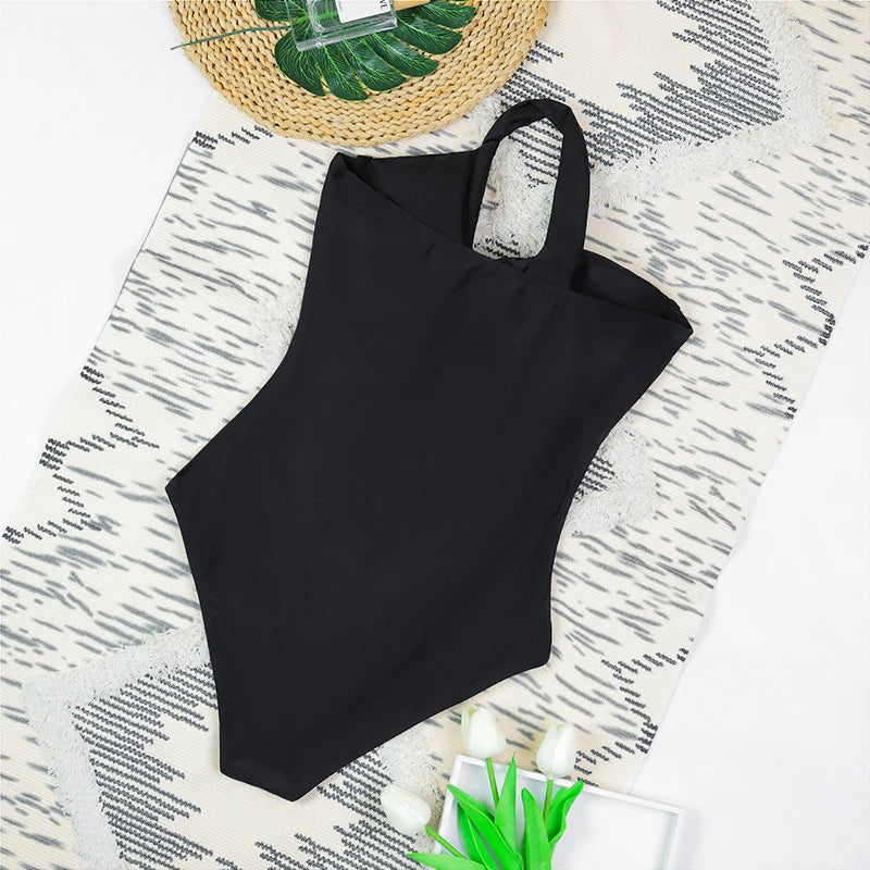 One Shoulder Swimsuit Women Swimwear 2025 Sexy Bikinis Female Biquini Hollowen Swim Suits Cut Out Bodysuit Bathingsuit Beachwear -