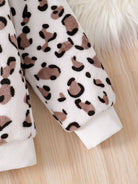 2 pieces fashion set leopard print round neck long sleeve top; solid color slim fit pants. -