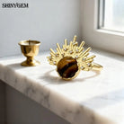 18K Gold Natural Crystal Stone (Tiger Eye) -