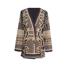 Turn heads with this mid-length slim fit blazer for women—featuring a sexy V-neck, full sleeves, regular tight waist, elegant pearl accents, and stylish splice detailing! -
