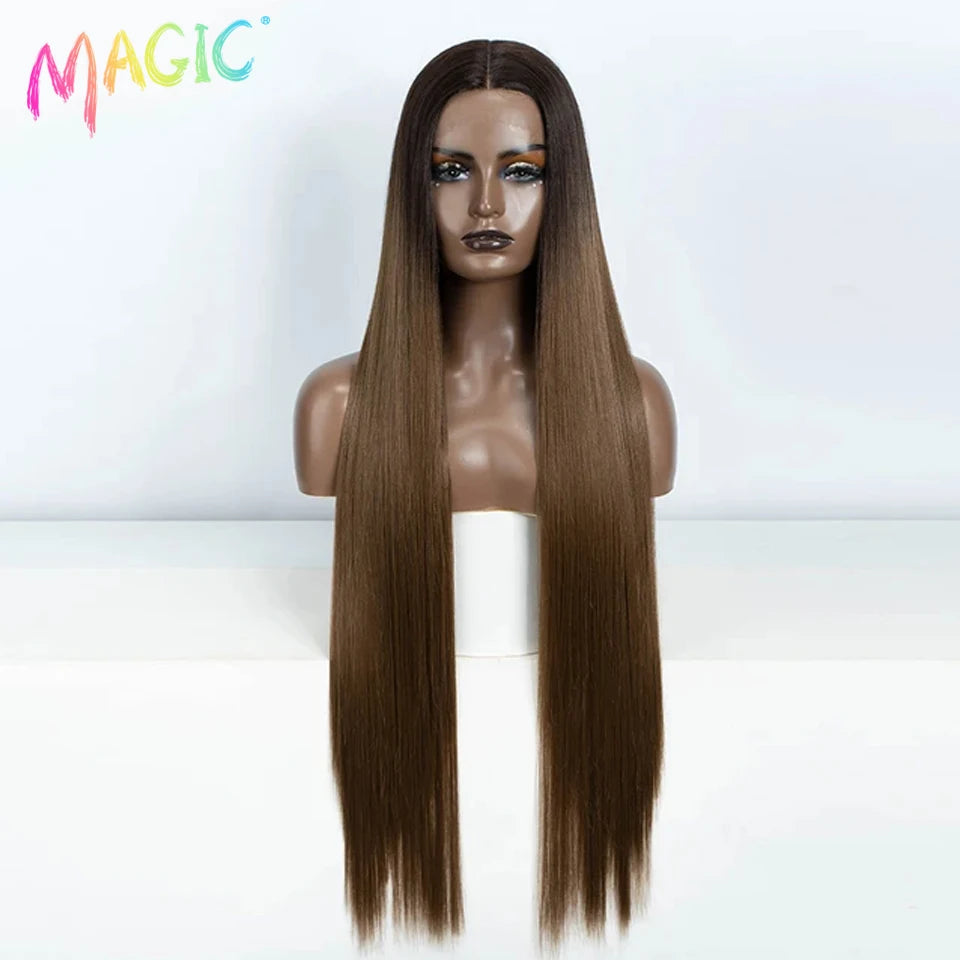 Achieve a magical transformation with this 38-inch ombre blonde lace front wig. Ideal for cosplay, events, or everyday wear, this wig offers a cute and stylish look that is sure to turn heads. -