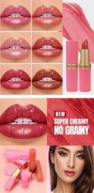 Pearlescent Pink Glitter Velvet Lipstick Metallic Waterproof Long Lasting Matte Shimmer Diamond Lipstick Women Makeup Cosmetic -