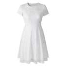 Make a chic statement with this elegant women's dress featuring an O-neck design, transparent lace, and hollow detail—a perfect choice for a sophisticated and stylish look. -