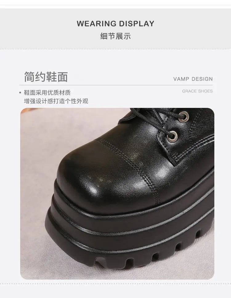 Plus Size 43 Autumn Women Boots Buckle Round Toe Wedges Platform Boots Punk Goth INS Women Street Shoes Combat Boots for Women -