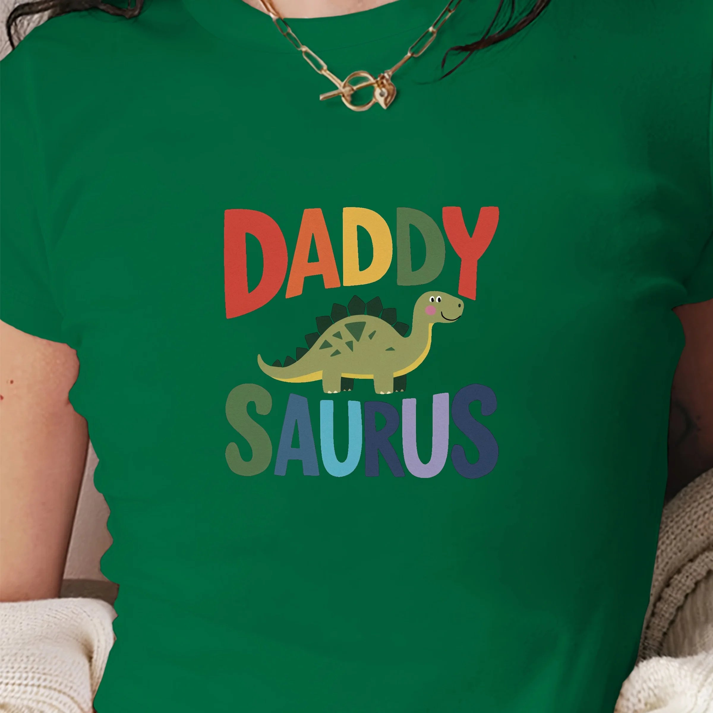 DADDY SAURUS illustration women's fashion short t-shirt -