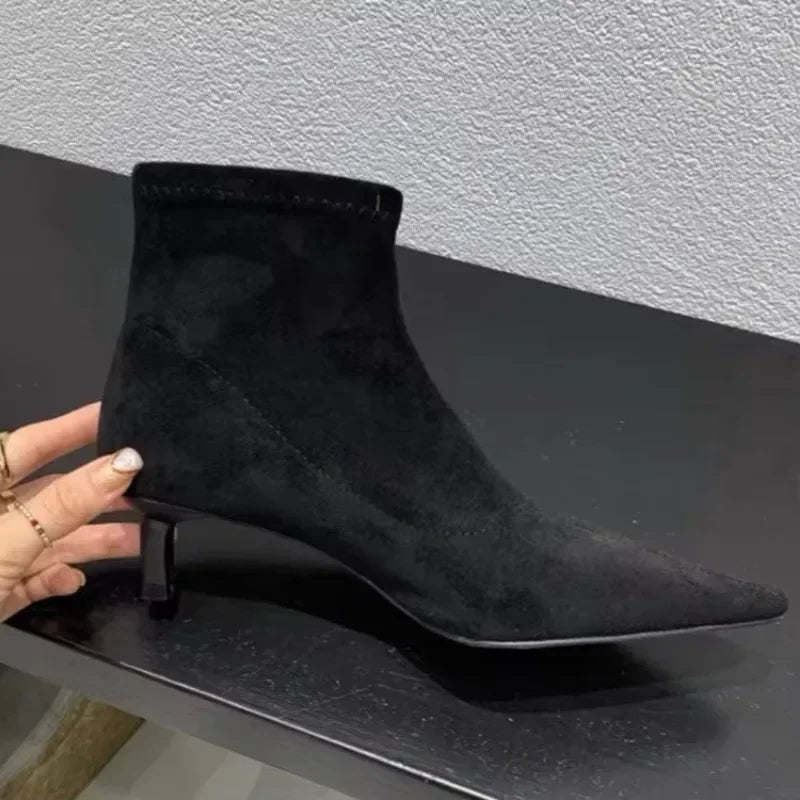 Shoes for Women 2025 High Quality Elegant Ankle Women's Boots Fashion Back Zipper Solid Office and Career Sexy Pointed Toe Boots -