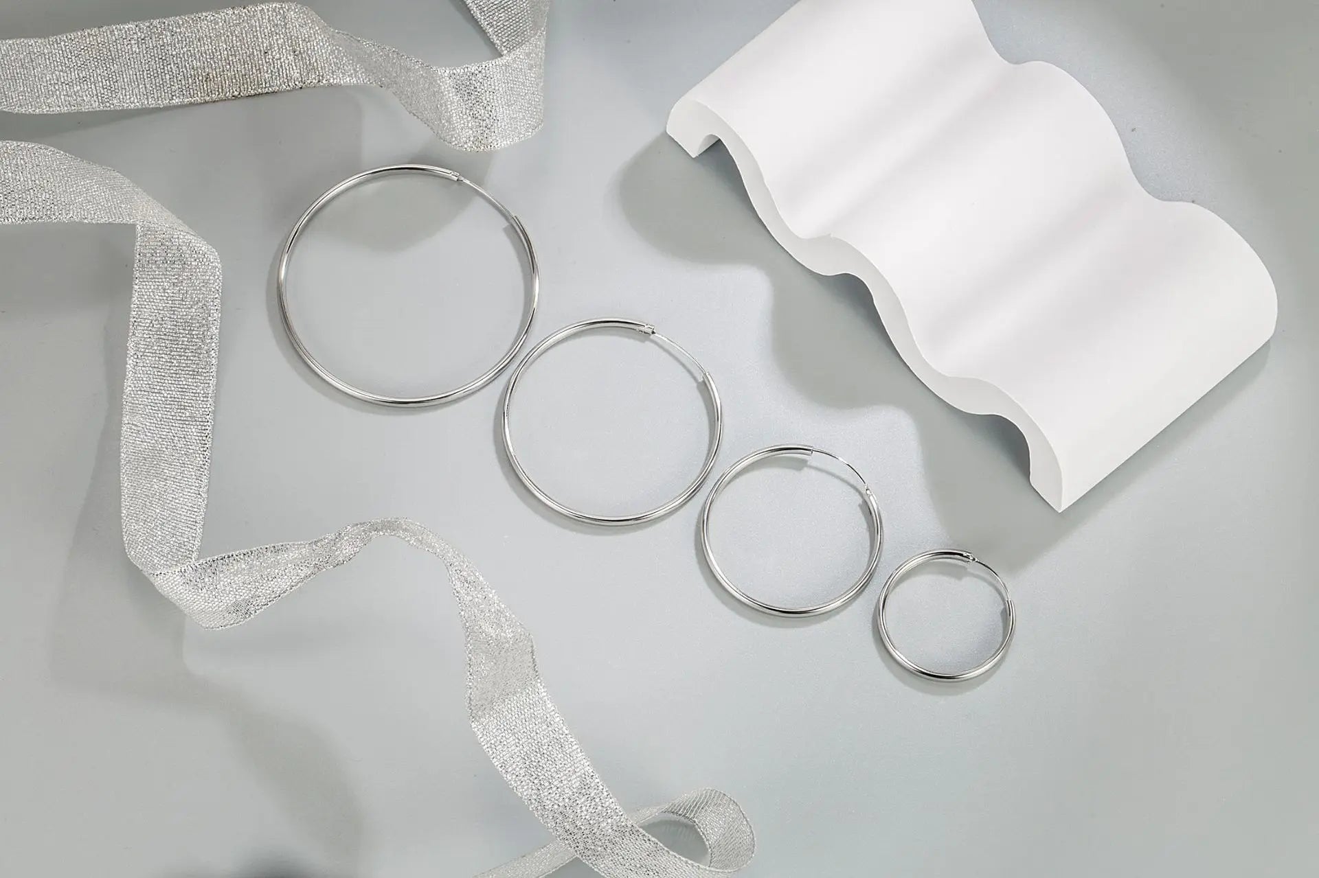 Sterling Silver 3MM Thick 3/4/5/6CM Hoops Earrings -