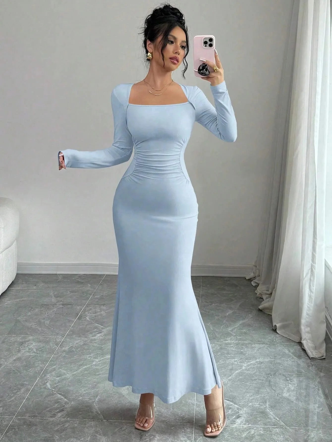 Elegant Long Sleeve Fish Tail Dress -