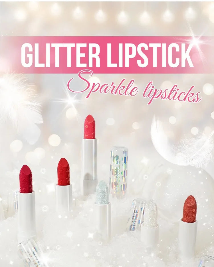 Diamond Metallic Pearlescent Lipstick Shiny Non-stick Cup Matte Velvet Waterproof Lip Stick Sexy Red White Lips Makeup Cosmetics -