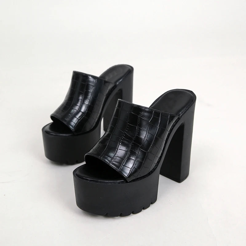 Eilyken Designer Open Toe Women Slippers Fashion Platform Concise Gladiator Party Shoes Female Square High Heels Sandals -