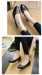 Shoes for Women Fashion Pointed Toe Patent Leather Low Heel Single Shoes Lady Slip on Classic Comfort Office Shoes Zapatos Mujer -