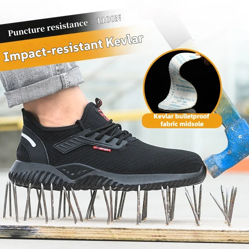 Braided safety shoes for men with steel toe protection, bump-proof, breathable, comfortable, lightweight, durable and safe. -