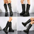 GIGIFOX Goth Metal Buckle Combat Mid-Calf Boots For Women Round Toe Platform Chunky High Wedges Cool Fashion Motorcycle Boots -
