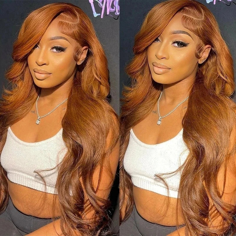 Transform your look with this ginger orange wavy hair synthetic lace front wig. With a soft and heat-resistant design, this 26-inch long wig is glueless, preplucked, and perfect glueless. -