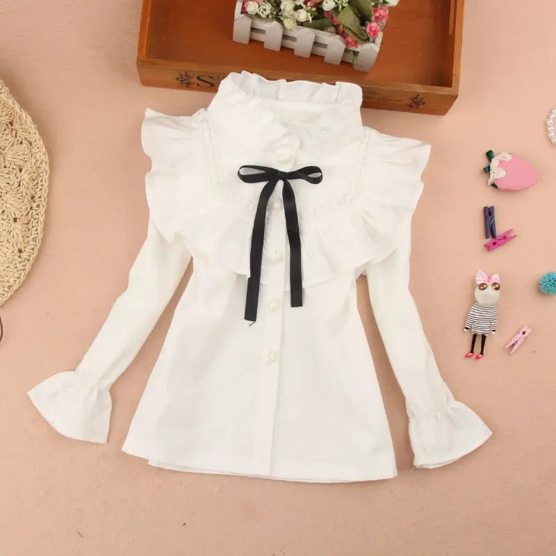 Teenage Girls Clothes Autumn Kids Blue Stripe Blouses Turn-down Collar Full Sleeve Shirt Children Cotton Tops School Girl Blouse -