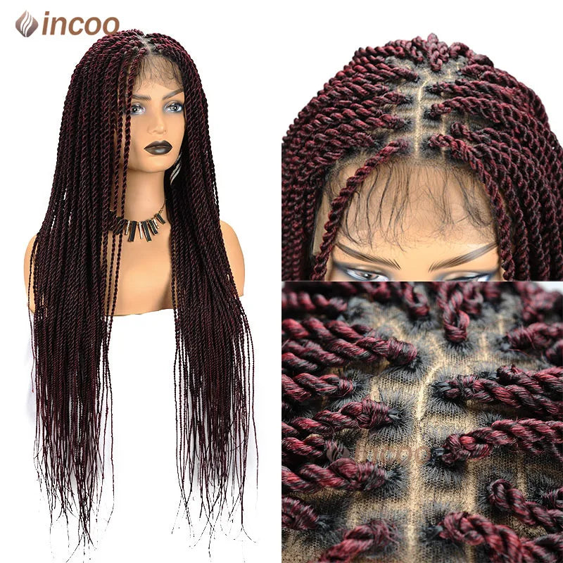 Full Lace Frontal Wigs Twist Braids Box Braids Lace Faux Locs Wig Goddess Braids -