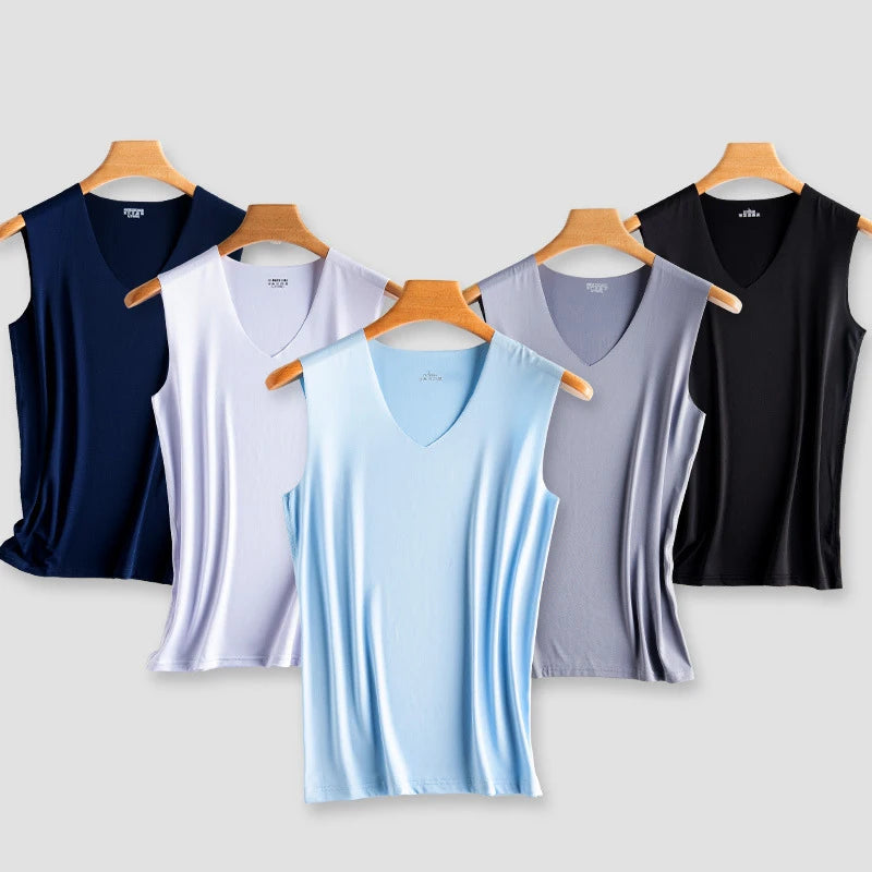 Ice Silk Tank Tops Seamless Mens Vest Loose Sleeveless Sport Bodysuit Vest For Men Plain Casual Summer Tank Undershirts Cool 5XL -