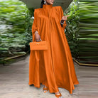Plus Size 5XL VONDA 2023 Women Stand Collar Elegant Satin Dress Long Bat Sleeve Evening Pleated Maxi Sundress Casual Solid Robe -