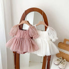 Dress your toddler in sweet style with this new baby lace dress featuring a big bowknot and short sleeves—perfect for special occasions! -