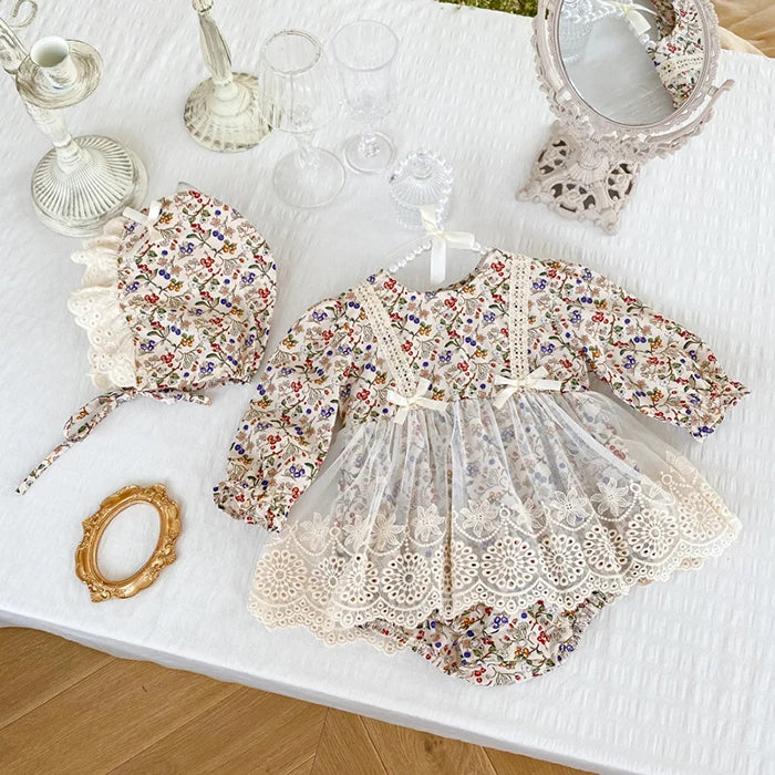 Keep your little girl cozy and cute with this adorable romper and matching hat set—perfect for toddlers! -