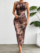 Women's Round Neck Style Slimming Sleeveless Dress With Split Bottom -