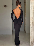 Elegant Long Sleeve Backless Dress -
