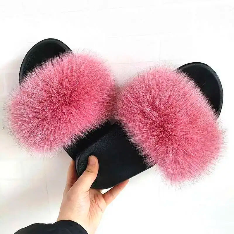 Real Fox Fur Slippers -