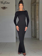 Elegant Long Sleeve Backless Dress -
