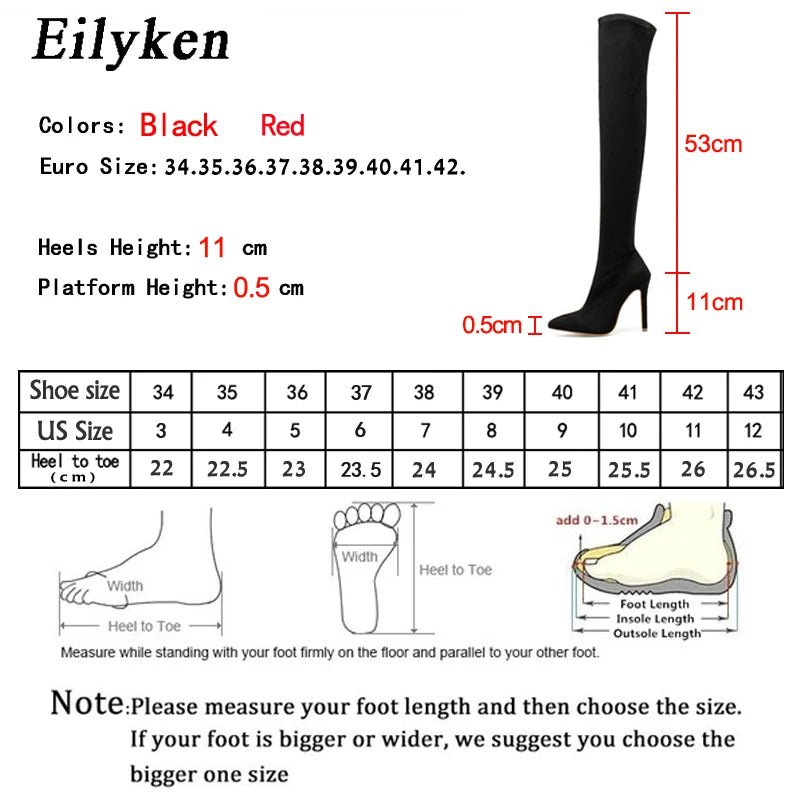 Eilyken Sexy Fashion Pointed Toe Over-The-Knee Boots Women Red Zipper High Heels Shoes Winter Striptease Motorcycle Long Botas -