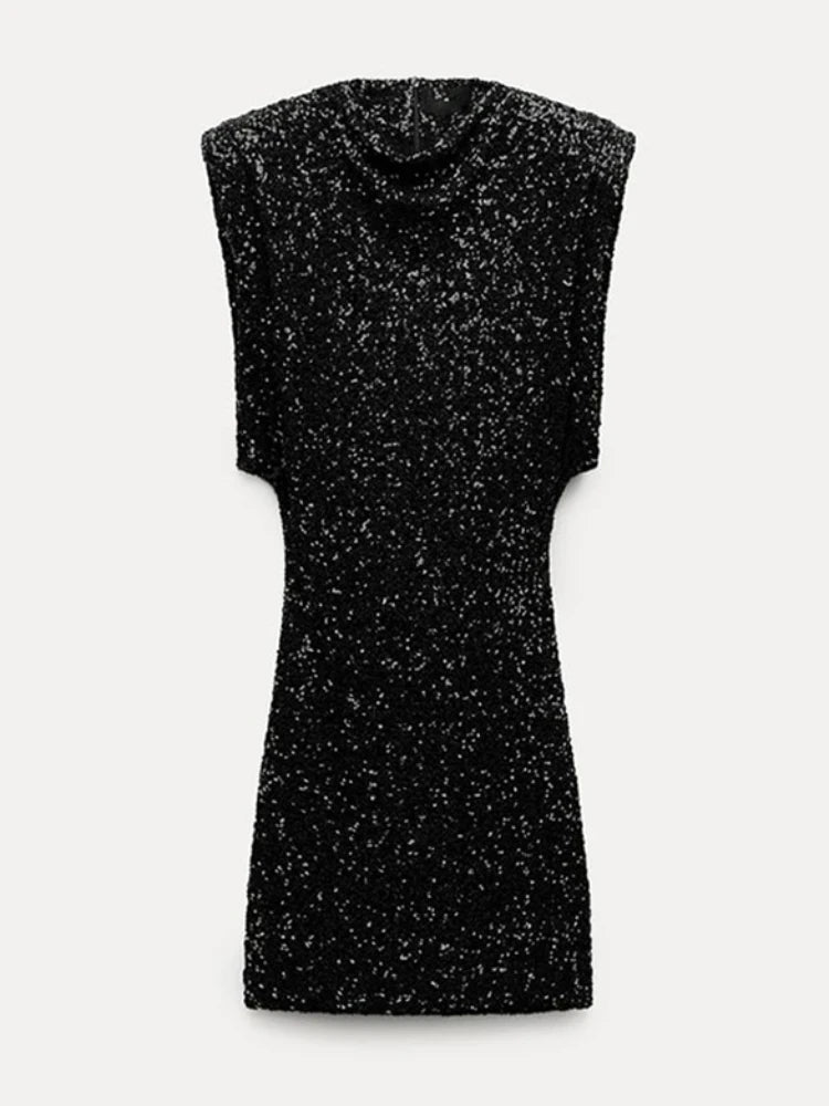 Mini Dress for Women Elegant O-Neck Fly Sleeve -
