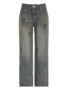 Rock the retro vibe with these baggy distressed low-rise vintage denim pants—loose, patched, and perfect for a cool mom style! -