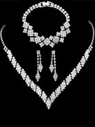 silver rhinestone l earrings & necklace -