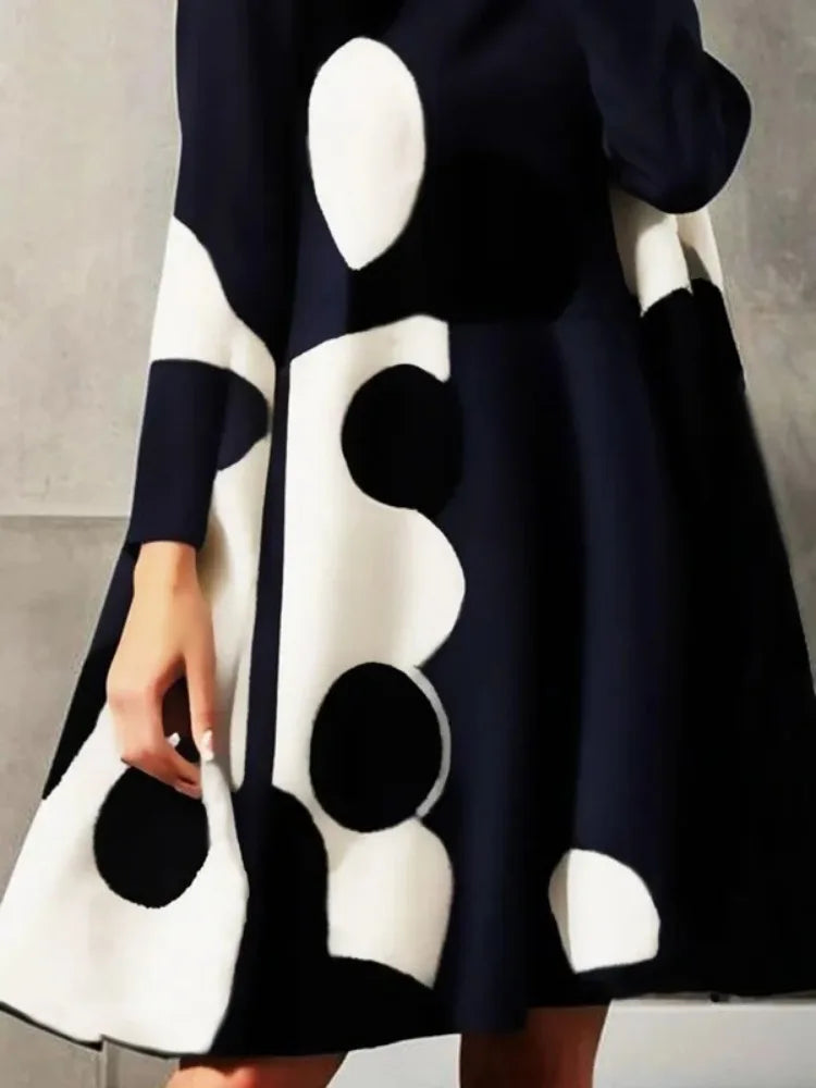 Yeezzi 2025 New Spring Women's Polka-Dot High-neck British Style Evening Mini Dresses Long Sleeves Elegant A-Line Party Dress -
