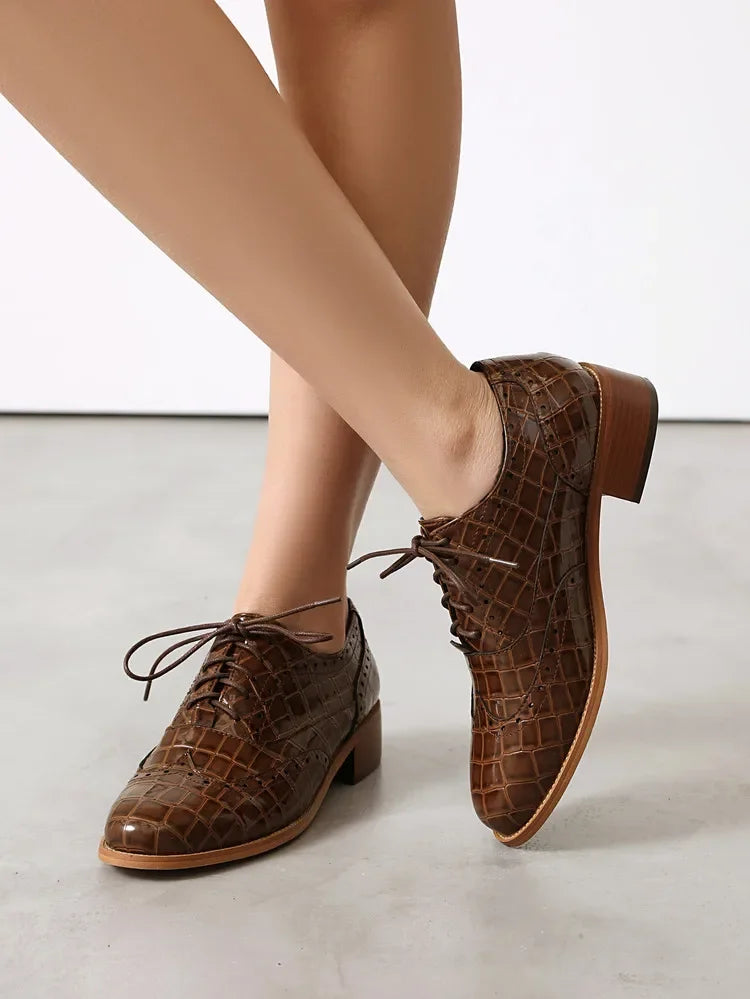 2025 Women Shoes Spring New Fashion Round Toe Lace Up Retro Single Shoe for Office Party Walk Thick Low Heeled big Size 48 775-1 -