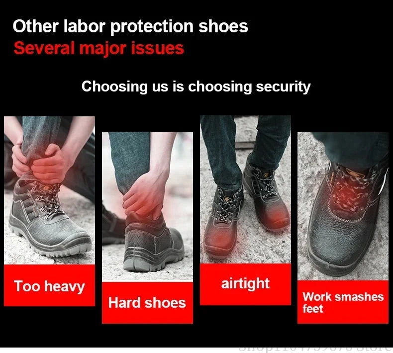Braided safety shoes for men with steel toe protection, bump-proof, breathable, comfortable, lightweight, durable and safe. -