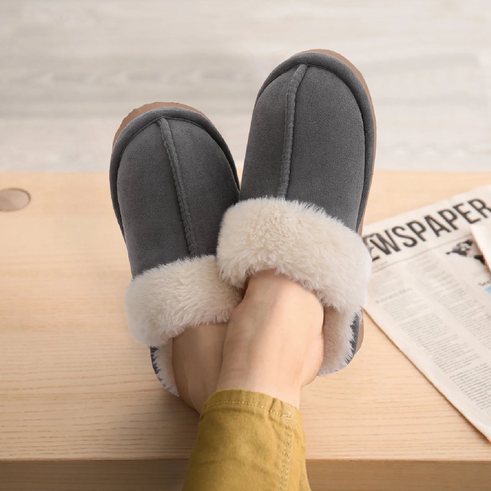 Evshine Women Plush Cotton Slippers Winter Indoor Warm Soft House Slipper Comfort Memory Foam Slides Outdoor Fur Fuzzy Flat Shoe -