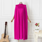 Plus Size 5XL VONDA 2023 Women Stand Collar Elegant Satin Dress Long Bat Sleeve Evening Pleated Maxi Sundress Casual Solid Robe -