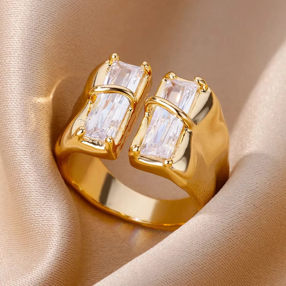 Gold Plated Stainless Steel Crystal Rings -