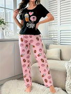 Stylish Simple Women's Summer Breathable Comfort Pajamas Women's Digital Alphabet Butterfly Print Short Sleeve Set Sleepwear -